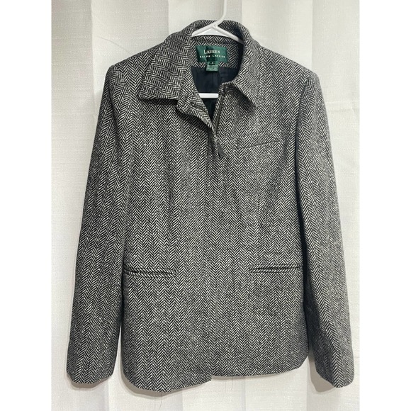 Lauren Ralph Lauren Full Zip Wool Jacket Padded Shoulder Size 6 Black‎ - Picture 1 of 5